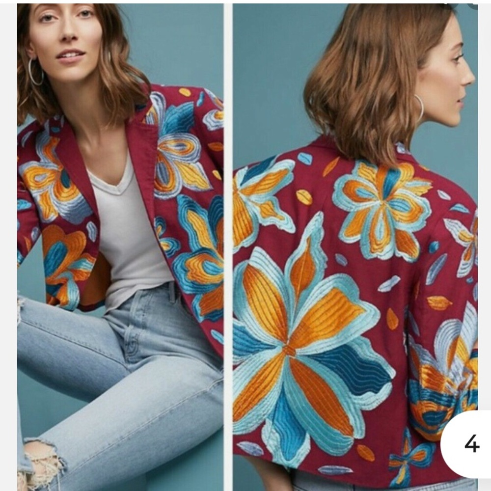 Anthropologie Cittwa Woodstock Jacket Embroidered Bohemian Blazer XS Coachella